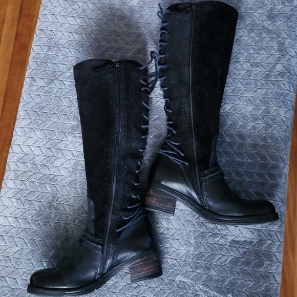 Miz Mooz 38 Shankara Black Leather Tall Lace Up Boot - Picture 6 of 15